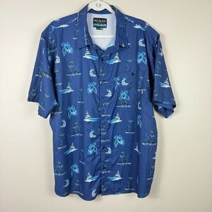 Scales Button Down Mens XXL Beach Ocean Sailboat Palm Tree Blue White Vacation